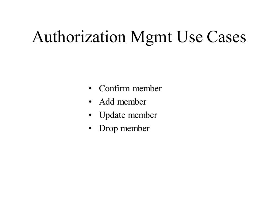 Authorization Mgmt Use Cases Confirm member Add member Update member Drop member