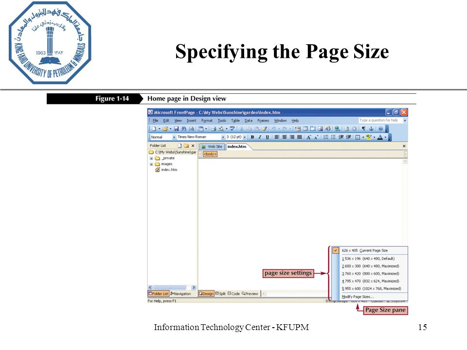 XP Information Technology Center - KFUPM15 Specifying the Page Size