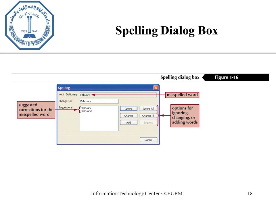 XP Information Technology Center - KFUPM18 Spelling Dialog Box