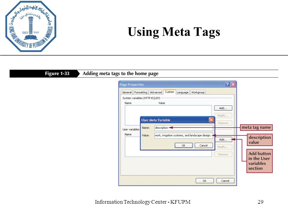 XP Information Technology Center - KFUPM29 Using Meta Tags