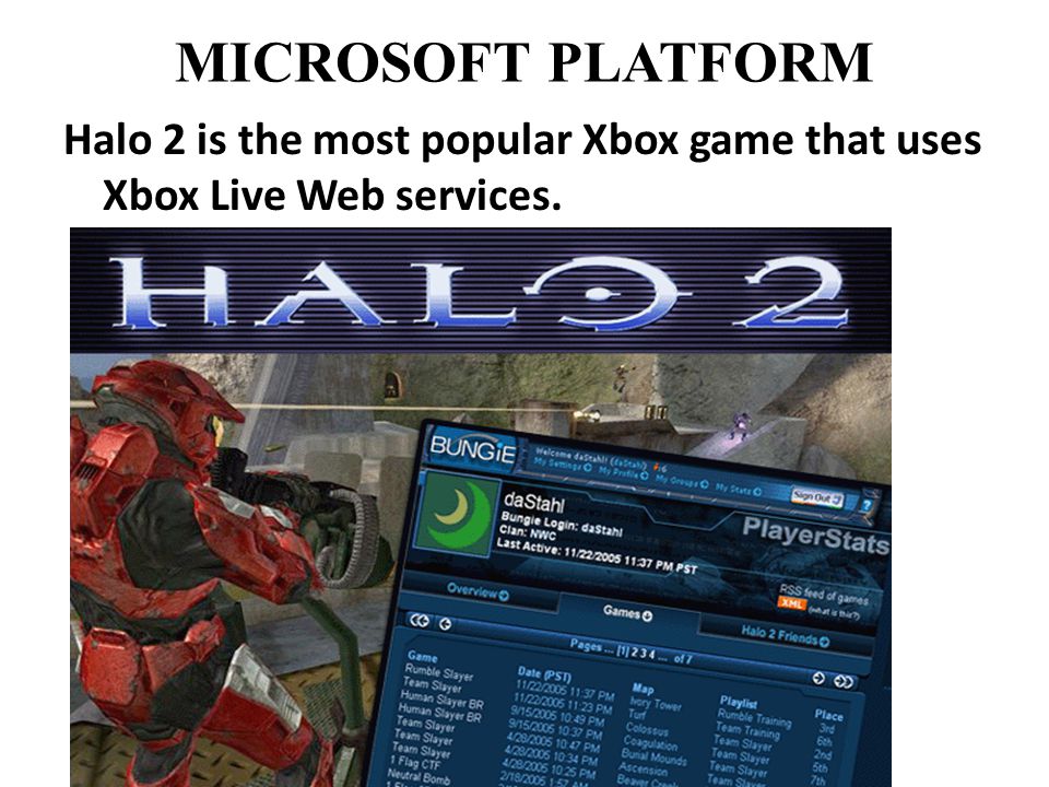 MICROSOFT PLATFORM Halo 2 is the most popular Xbox game that uses Xbox Live Web services.