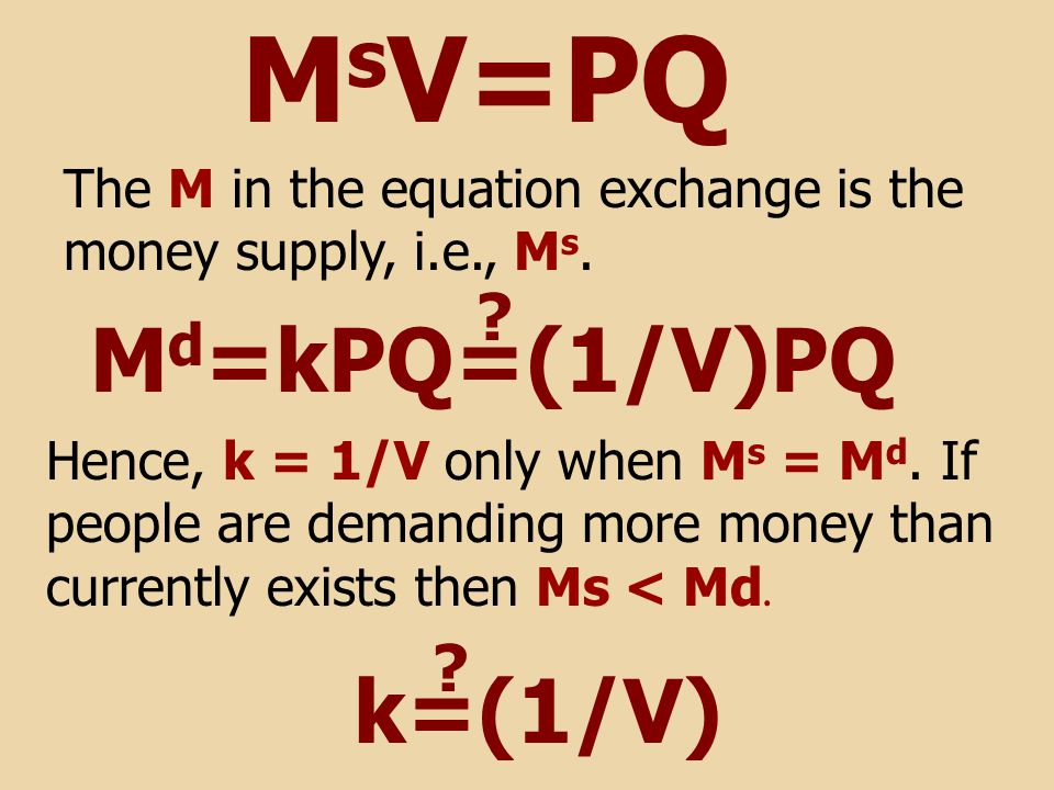 The M in the equation exchange is the money supply, i.e., M s.