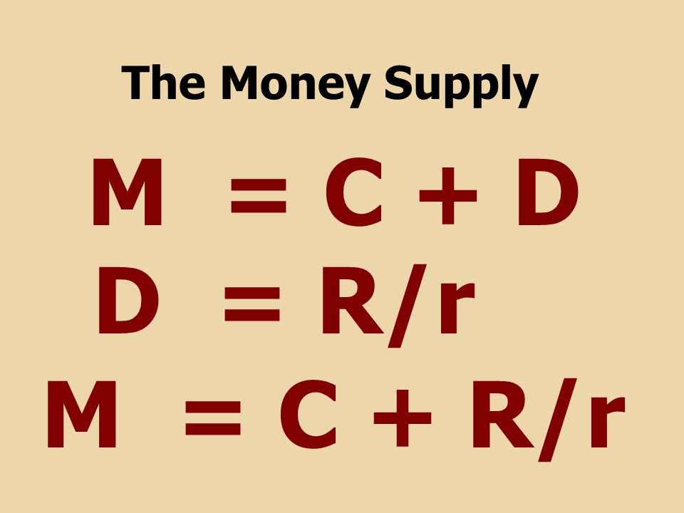 M = C + D The Money Supply D = R/r M = C + R/r