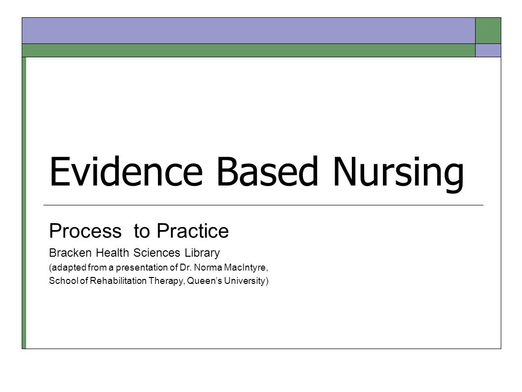 Evidence Based Nursing Process to Practice Bracken Health Sciences Library (adapted from a presentation of Dr.