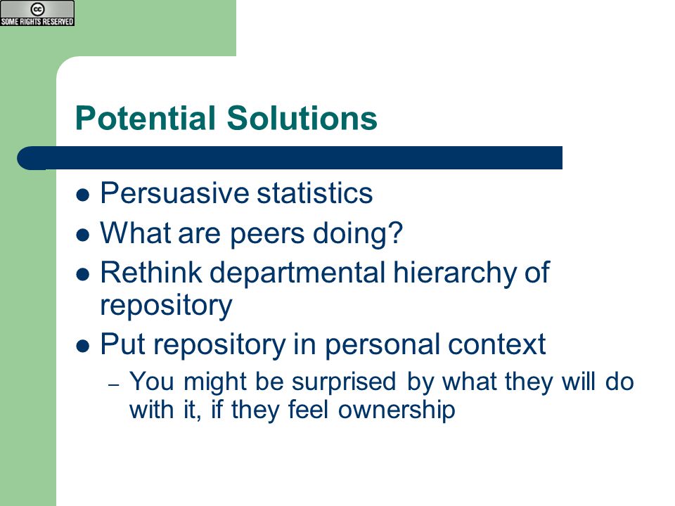 Potential Solutions Persuasive statistics What are peers doing.