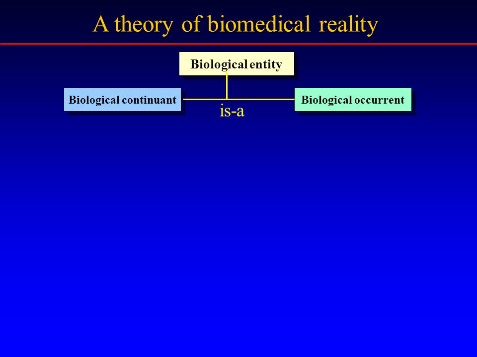 Biological occurrent Biological entity Biological continuant is-a A theory of biomedical reality