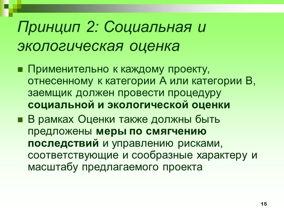 Масштаб экологической оценки или экологического анализа для проектов категории с