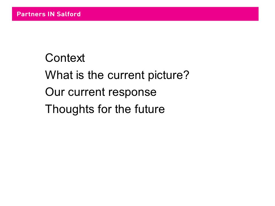 Context What is the current picture Our current response Thoughts for the future