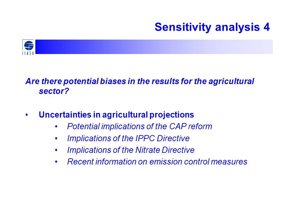 Sensitivity analysis 4 Are there potential biases in the results for the agricultural sector.