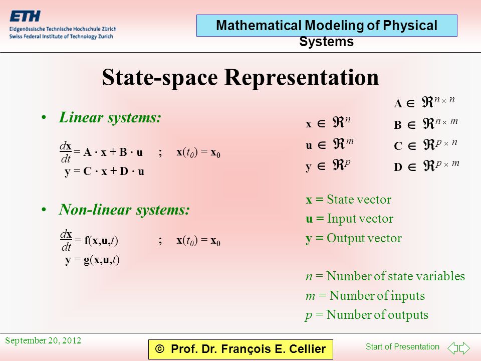 Start Of Presentation Mathematical Modeling Of Physical Systems C Prof Dr Francois E Cellier Electrical Circuitsi This Lecture Discusses The Mathematical Ppt Download