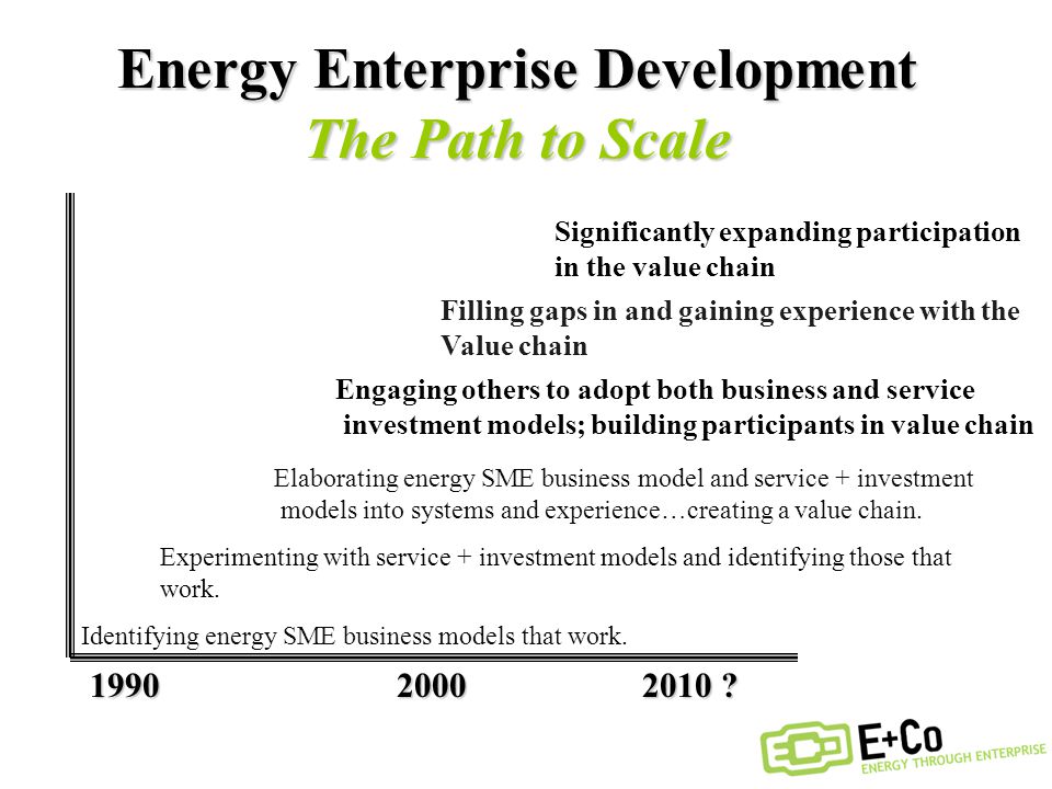 Energy Enterprise Development The Path to Scale Identifying energy SME business models that work.
