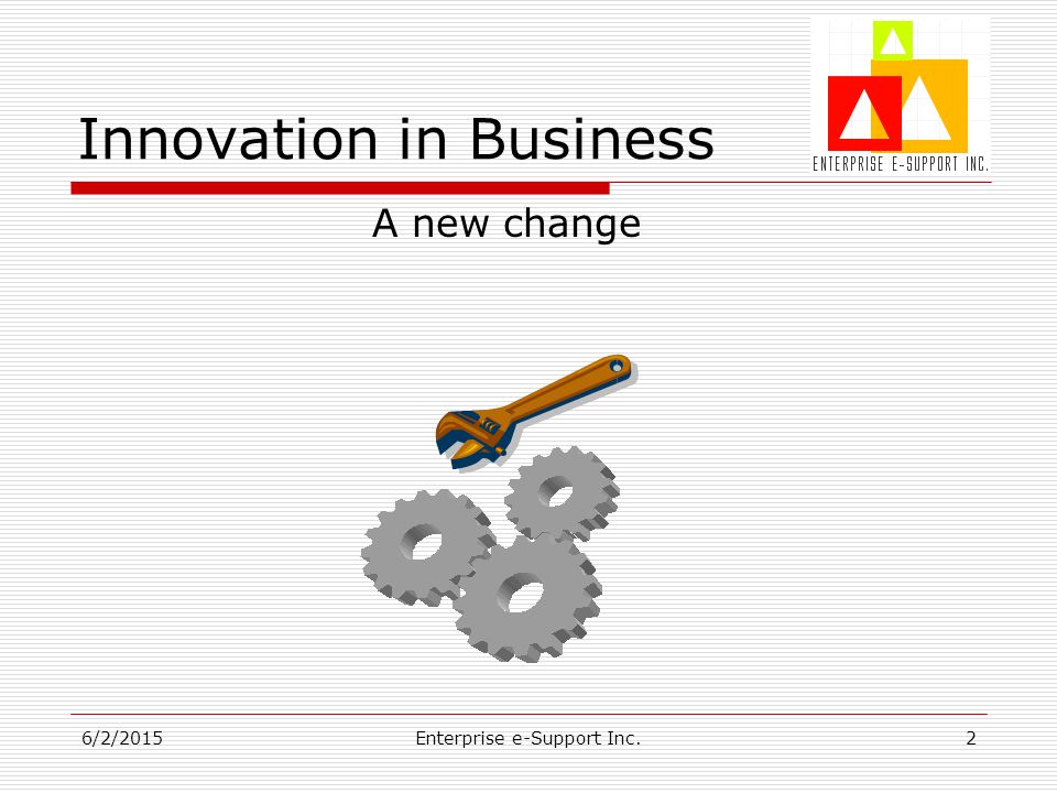 6/2/2015Enterprise e-Support Inc.2 Innovation in Business A new change