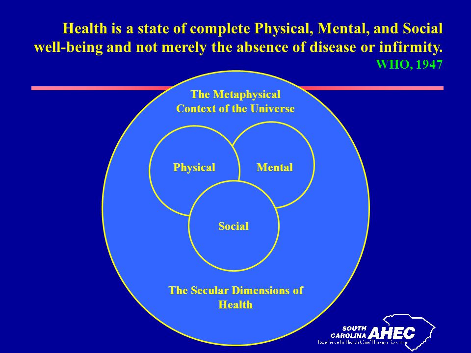 Health is a state of complete Physical, Mental, and Social well-being and not merely the absence of disease or infirmity.