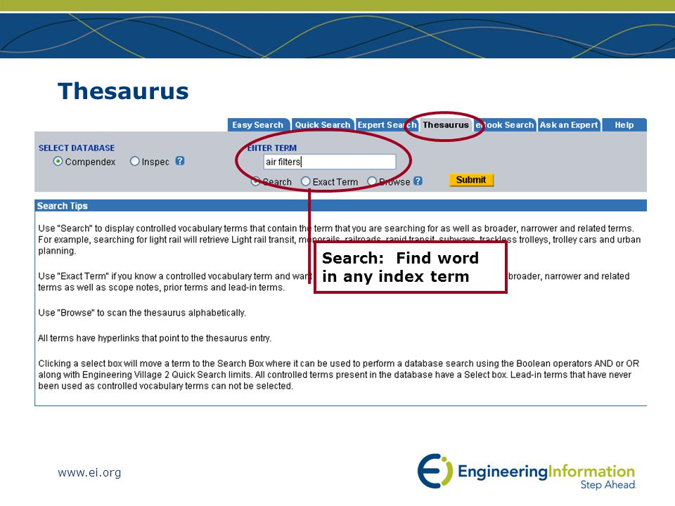 Thesaurus Search: Find word in any index term