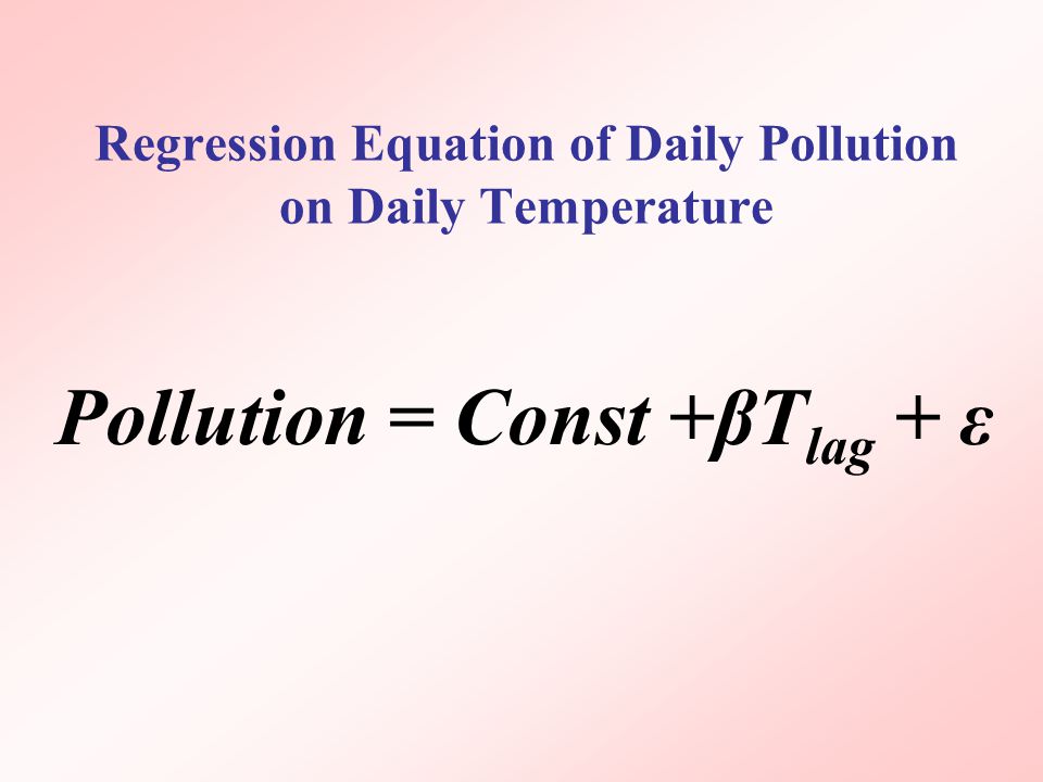 Regression Equation of Daily Pollution on Daily Temperature Pollution = Const +βT lag + ε