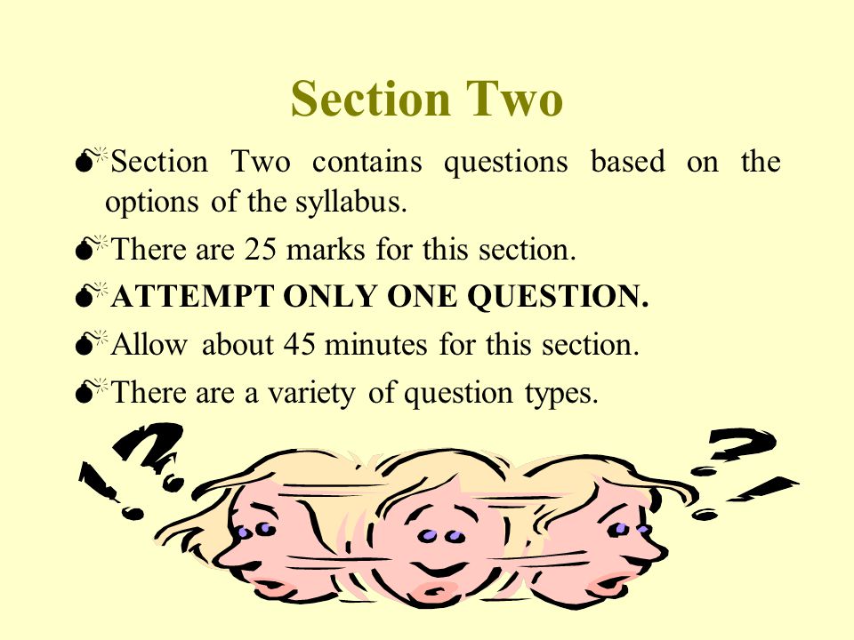 Section Two  Section Two contains questions based on the options of the syllabus.
