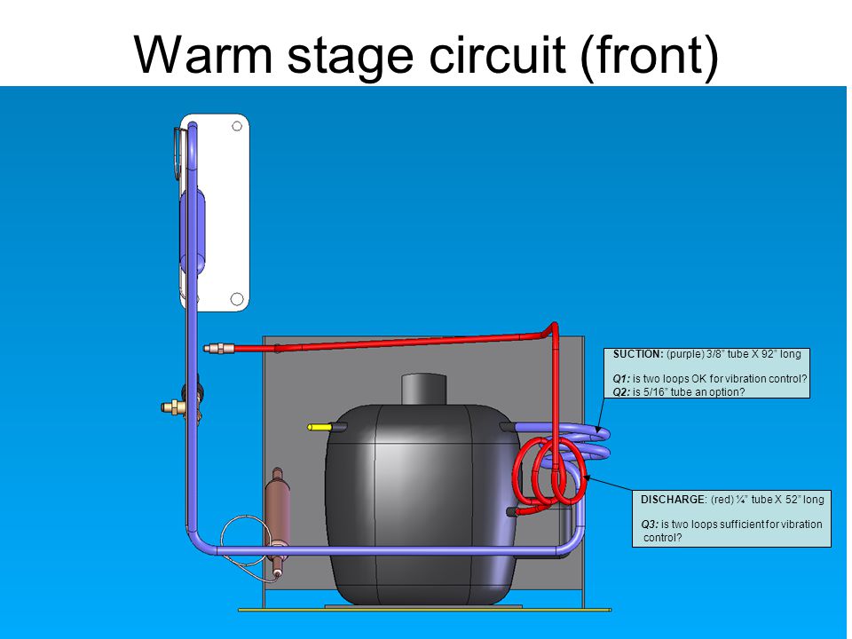 Warm stage circuit (front) DISCHARGE: (red) ¼ tube X 52 long Q3: is two loops sufficient for vibration control.