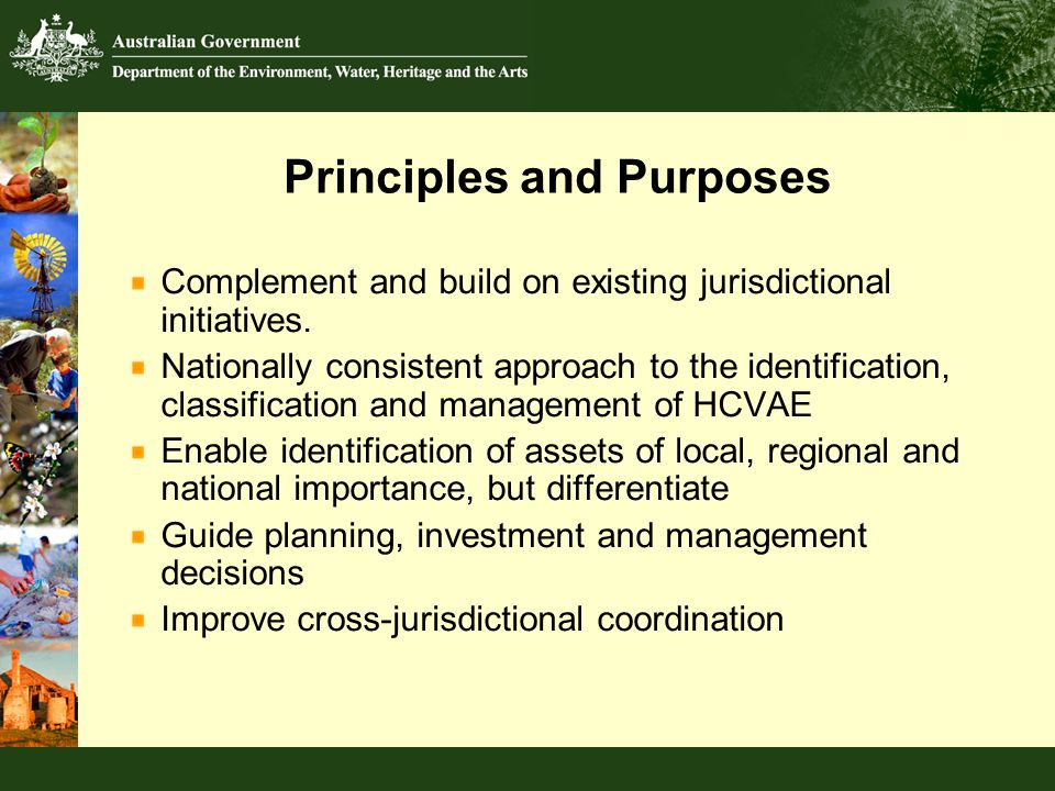 Principles and Purposes Complement and build on existing jurisdictional initiatives.