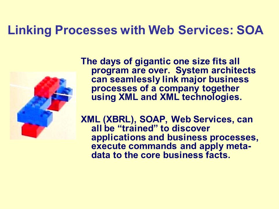 Linking Processes with Web Services: SOA The days of gigantic one size fits all program are over.