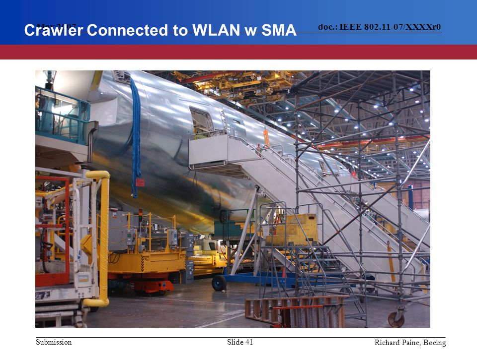 Richard Paine, Boeing Slide 41 doc.: IEEE /XXXXr0 Submission May 2007 Crawler Connected to WLAN w SMA