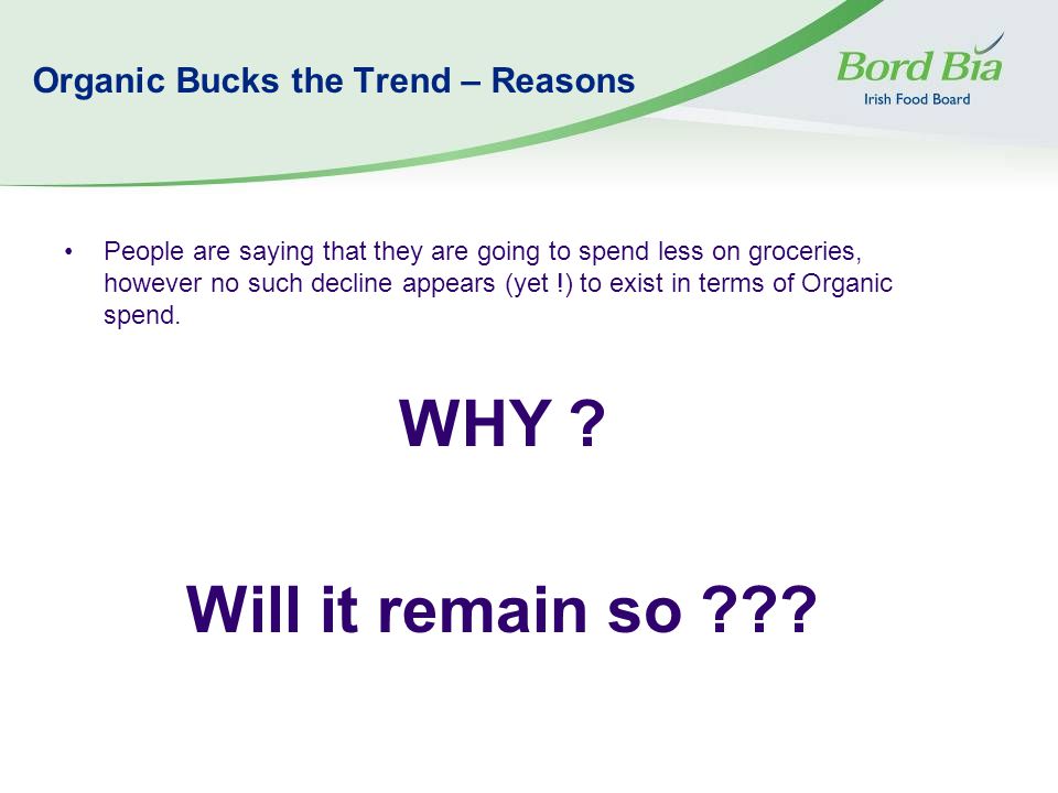 Organic Bucks the Trend – Reasons People are saying that they are going to spend less on groceries, however no such decline appears (yet !) to exist in terms of Organic spend.