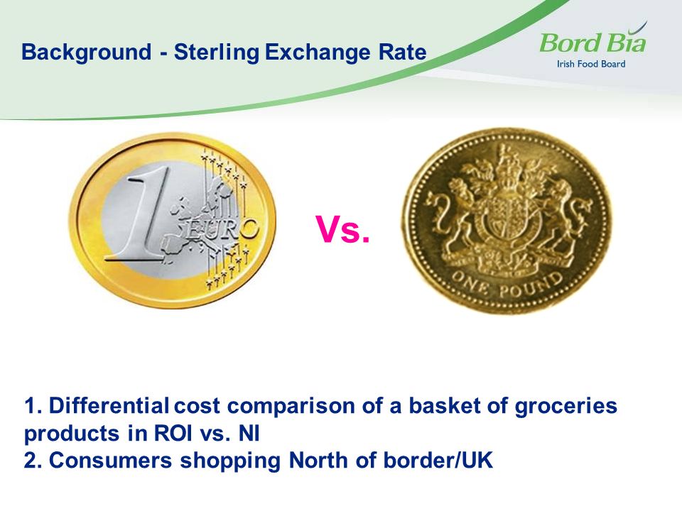 Vs. 1. Differential cost comparison of a basket of groceries products in ROI vs.
