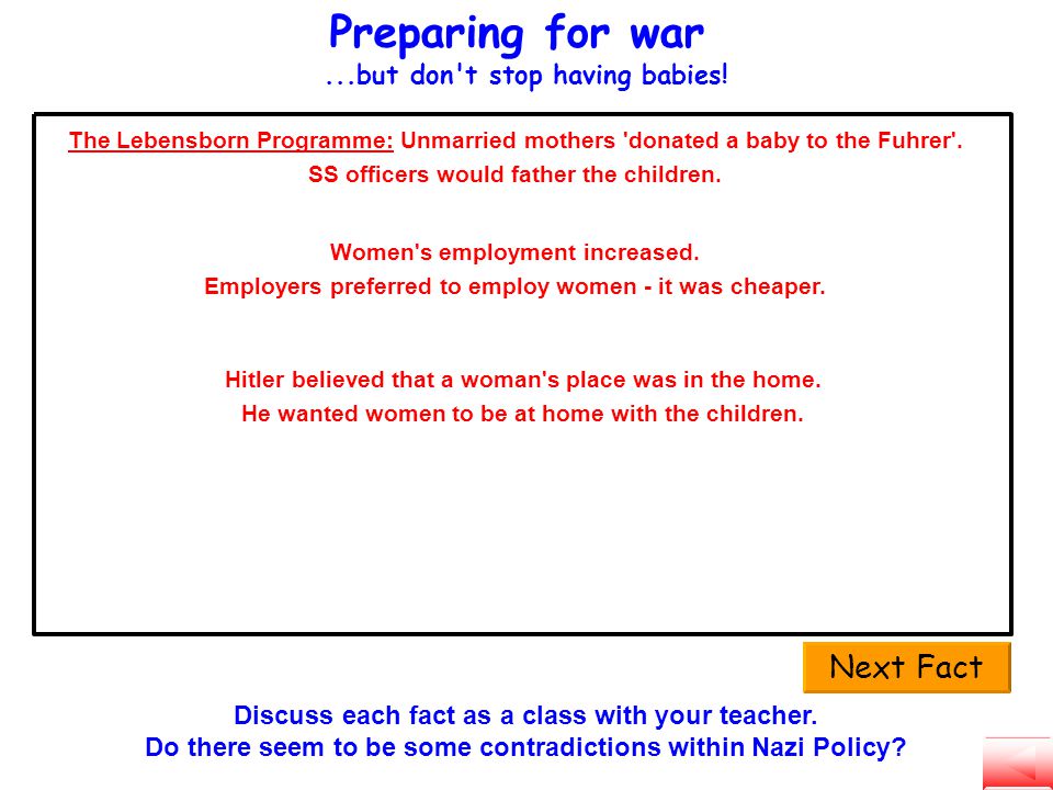 Preparing for war...but don t stop having babies. Women s employment increased.