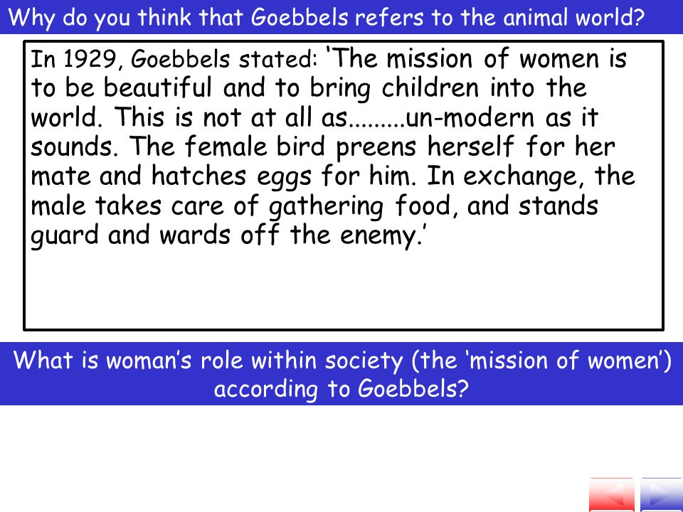 Why do you think that Goebbels refers to the animal world.