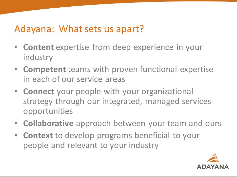 Adayana: What sets us apart.