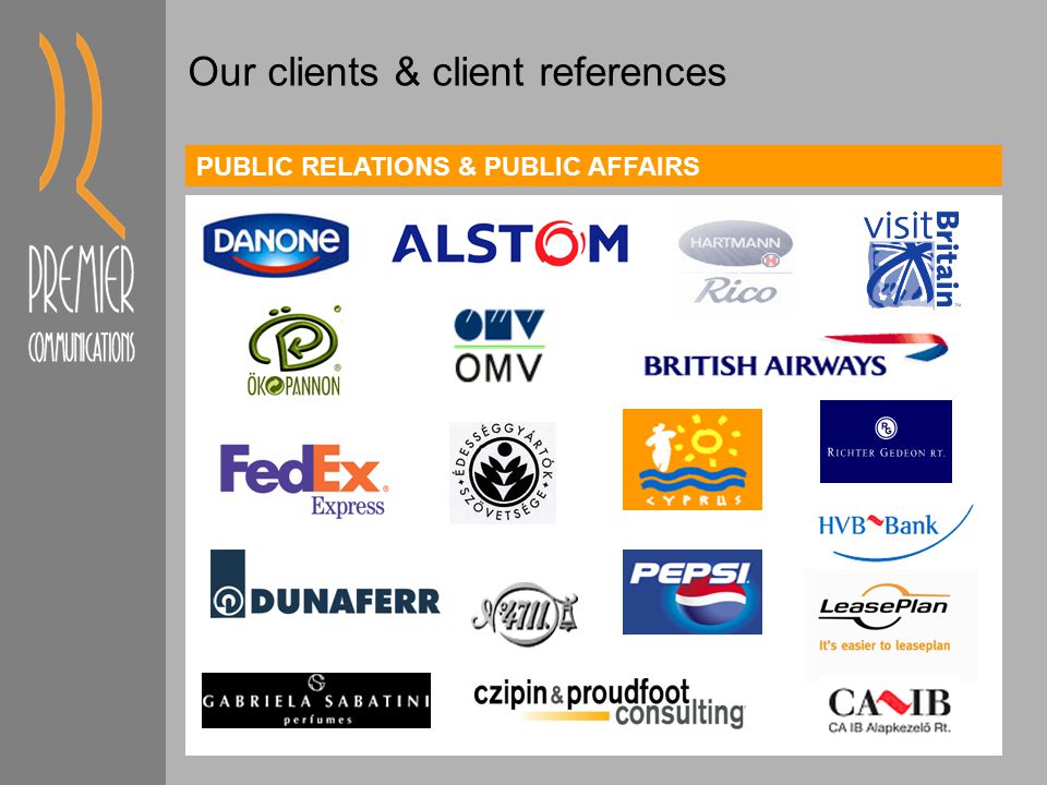 PUBLIC RELATIONS & PUBLIC AFFAIRS Our clients & client references