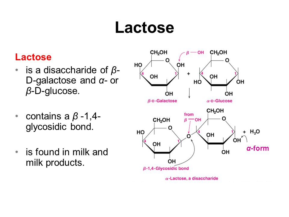 Lactose is a disaccharide of β- D-galactose and α- or β-D-glucose.