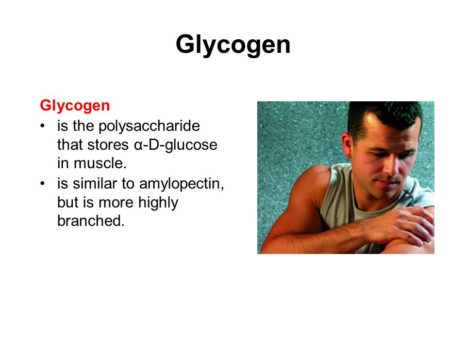 Glycogen is the polysaccharide that stores α-D-glucose in muscle.