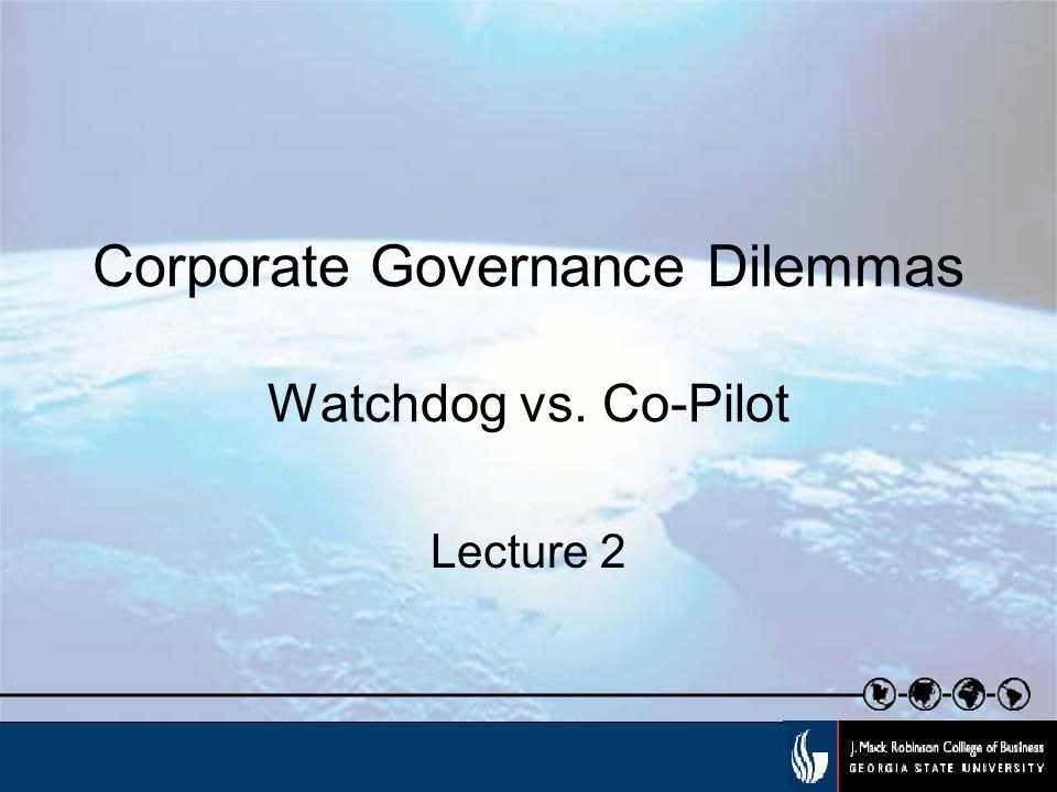 Corporate Governance Dilemmas Watchdog vs. Co-Pilot Lecture 2