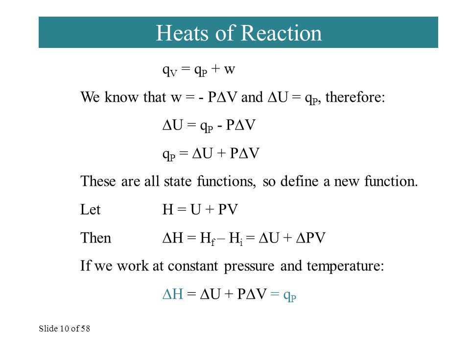 Slide 1 of The First Law of Thermodynamics  Internal Energy, U.  Total  energy (potential and kinetic) in a system. Translational kinetic energy. -  ppt download