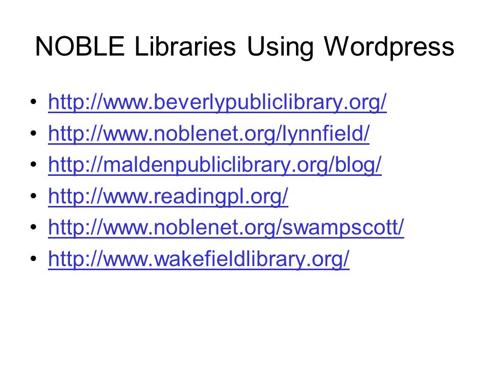 NOBLE Libraries Using Wordpress