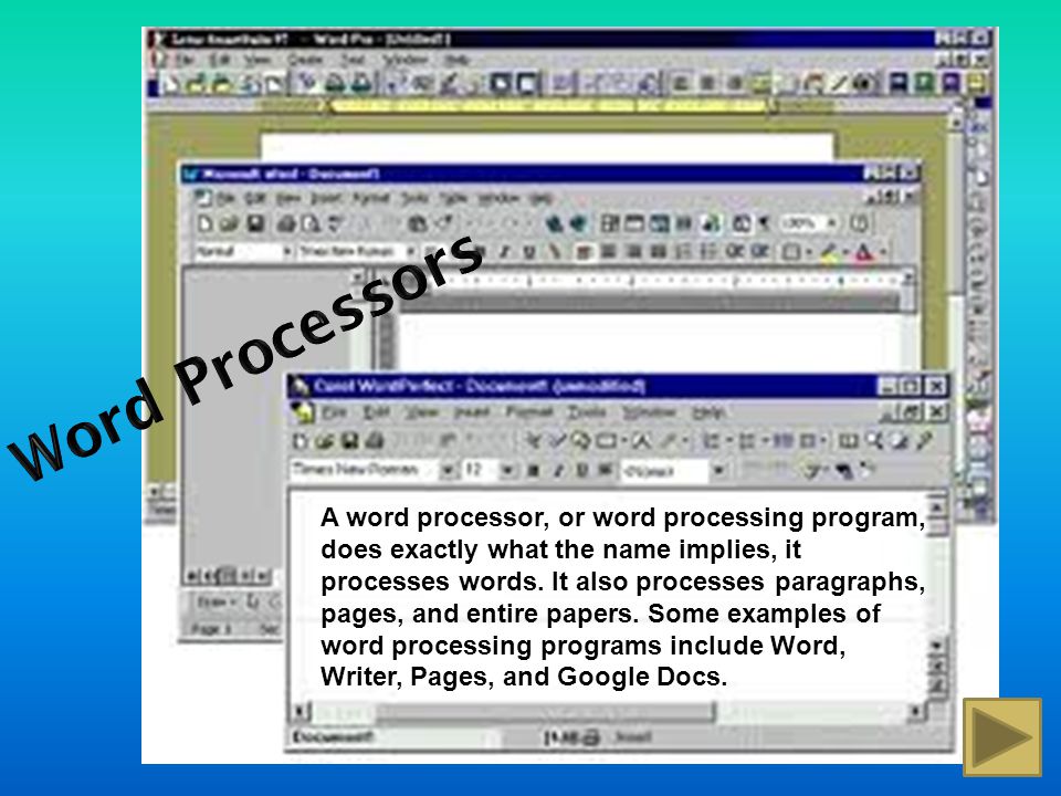  The purpose of this tutorial is to review distinctions between word processing, spreadsheet, and presentation tools and appropriate uses for each.