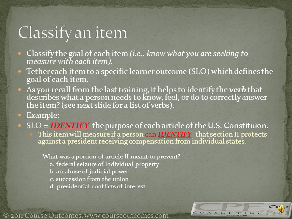 how to classify an item. the structure of an item.