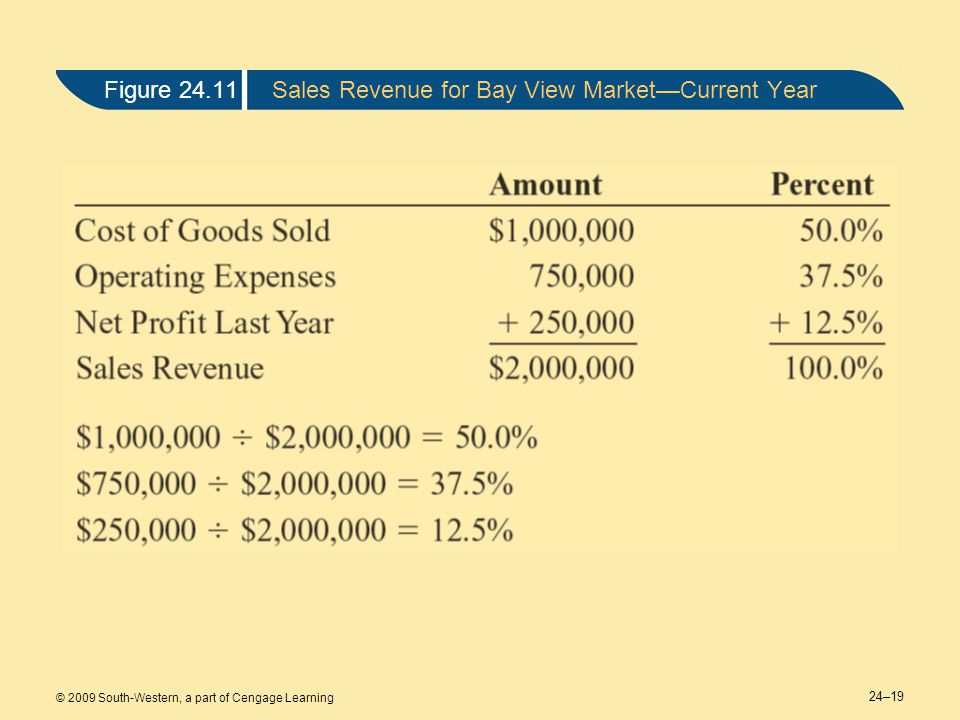 24–19 © 2009 South-Western, a part of Cengage Learning Figure 24.11Sales Revenue for Bay View Market—Current Year