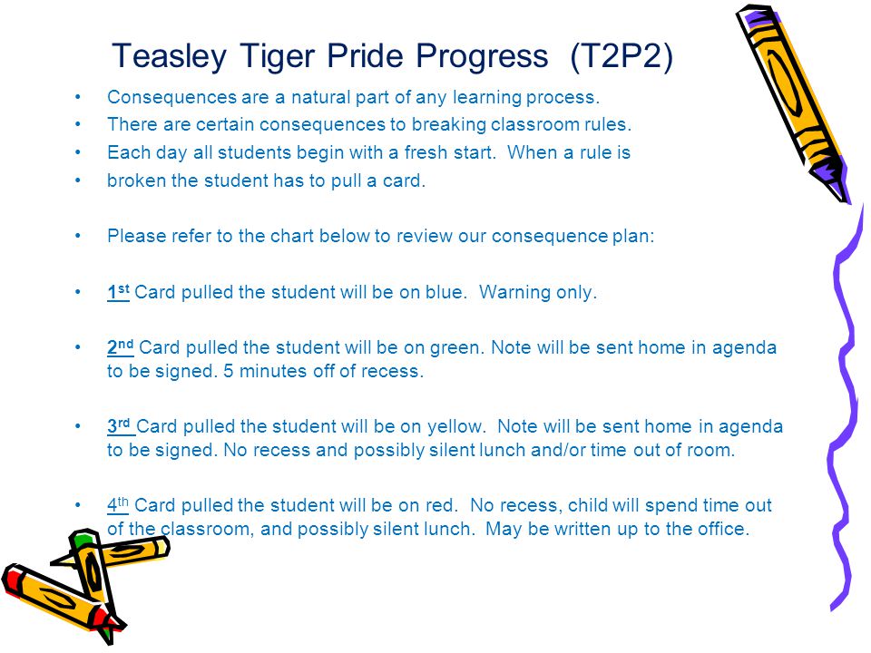 Teasley Tiger Pride Progress (T2P2) Consequences are a natural part of any learning process.