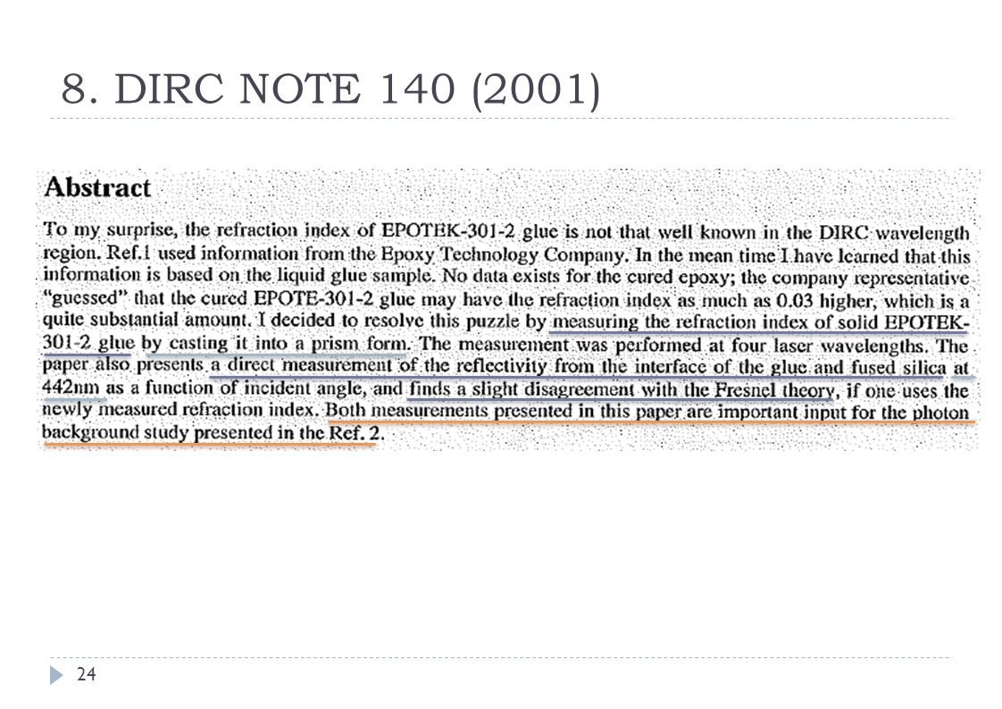 8. DIRC NOTE 140 (2001) 24
