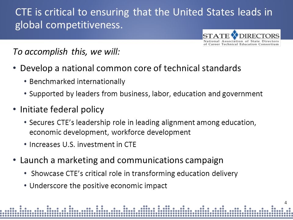 4 CTE is critical to ensuring that the United States leads in global competitiveness.