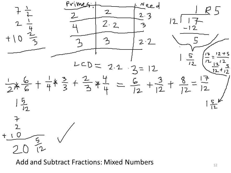 Add and Subtract Fractions: Mixed Numbers 12