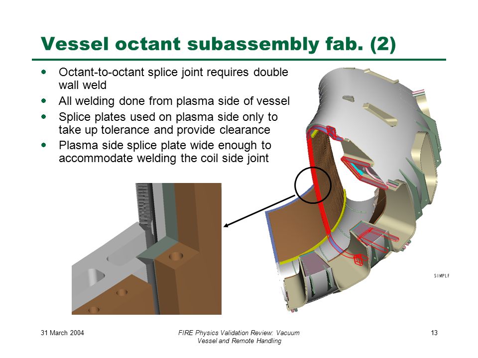 31 March 2004FIRE Physics Validation Review: Vacuum Vessel and Remote Handling 13 Vessel octant subassembly fab.