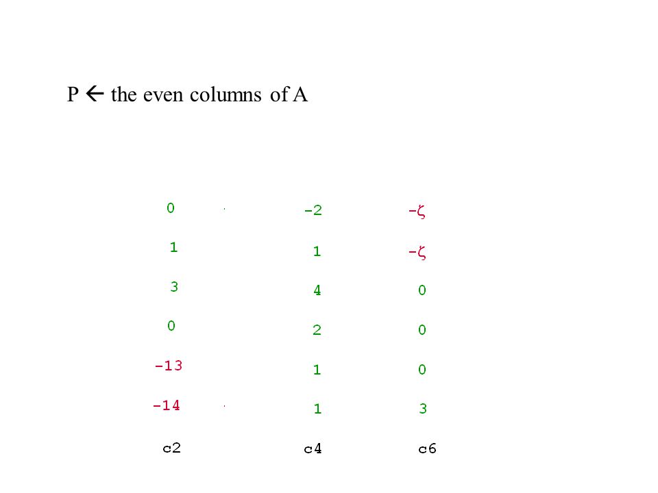 P  the even columns of A