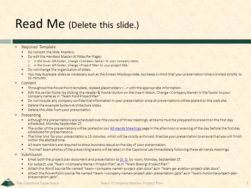 Read Me (Delete this slide.) Required Template  Do not edit the Slide Masters.