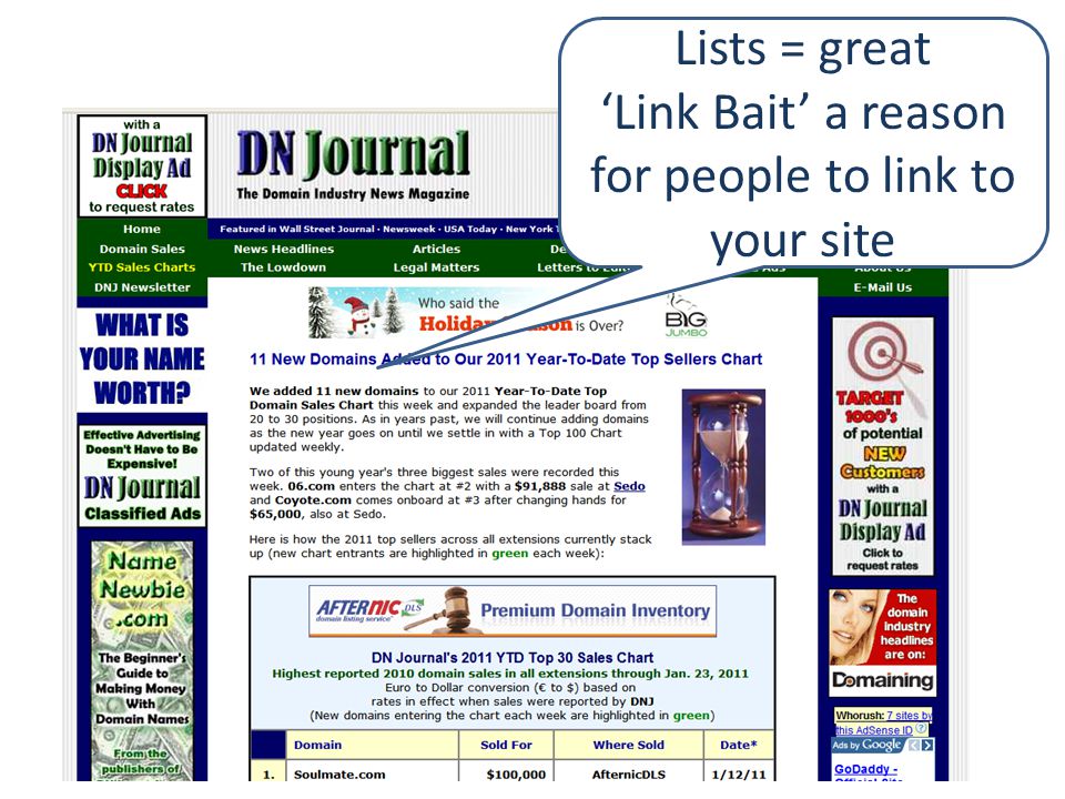 Lists = great ‘Link Bait’ a reason for people to link to your site