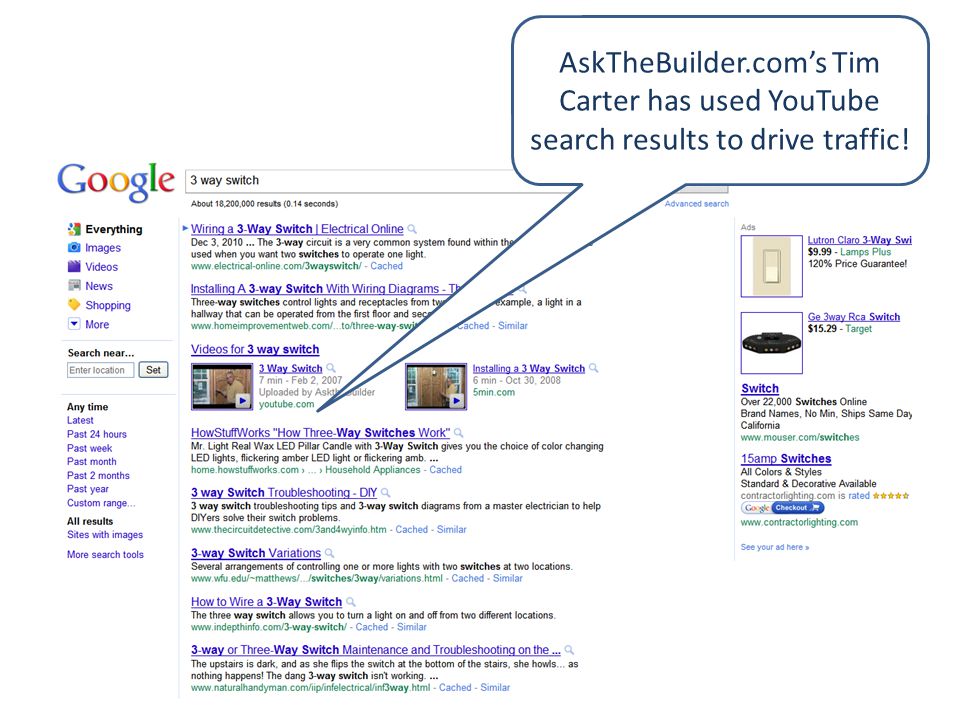 AskTheBuilder.com’s Tim Carter has used YouTube search results to drive traffic!