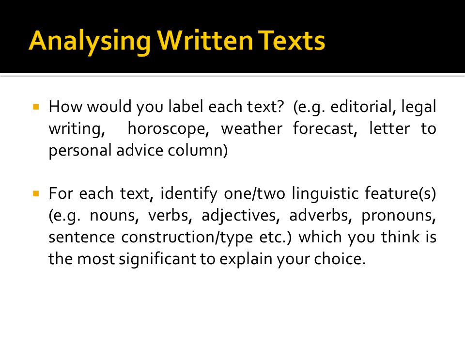  How would you label each text. (e.g.