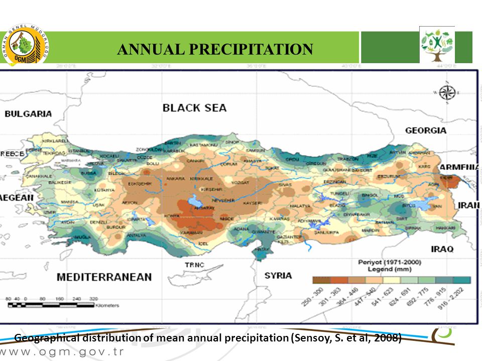 Geographical distribution of mean annual precipitation (Sensoy, S.