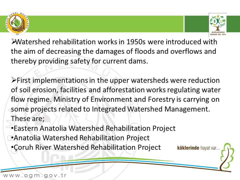  Watershed rehabilitation works in 1950s were introduced with the aim of decreasing the damages of floods and overflows and thereby providing safety for current dams.